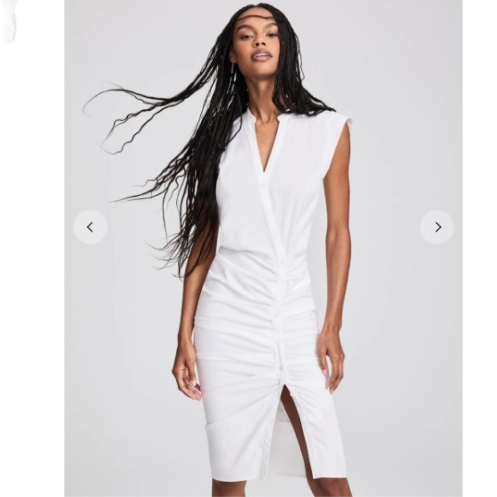 Veronica Beard White Ruched Shirtdress Size 6 - Picture 2 of 5